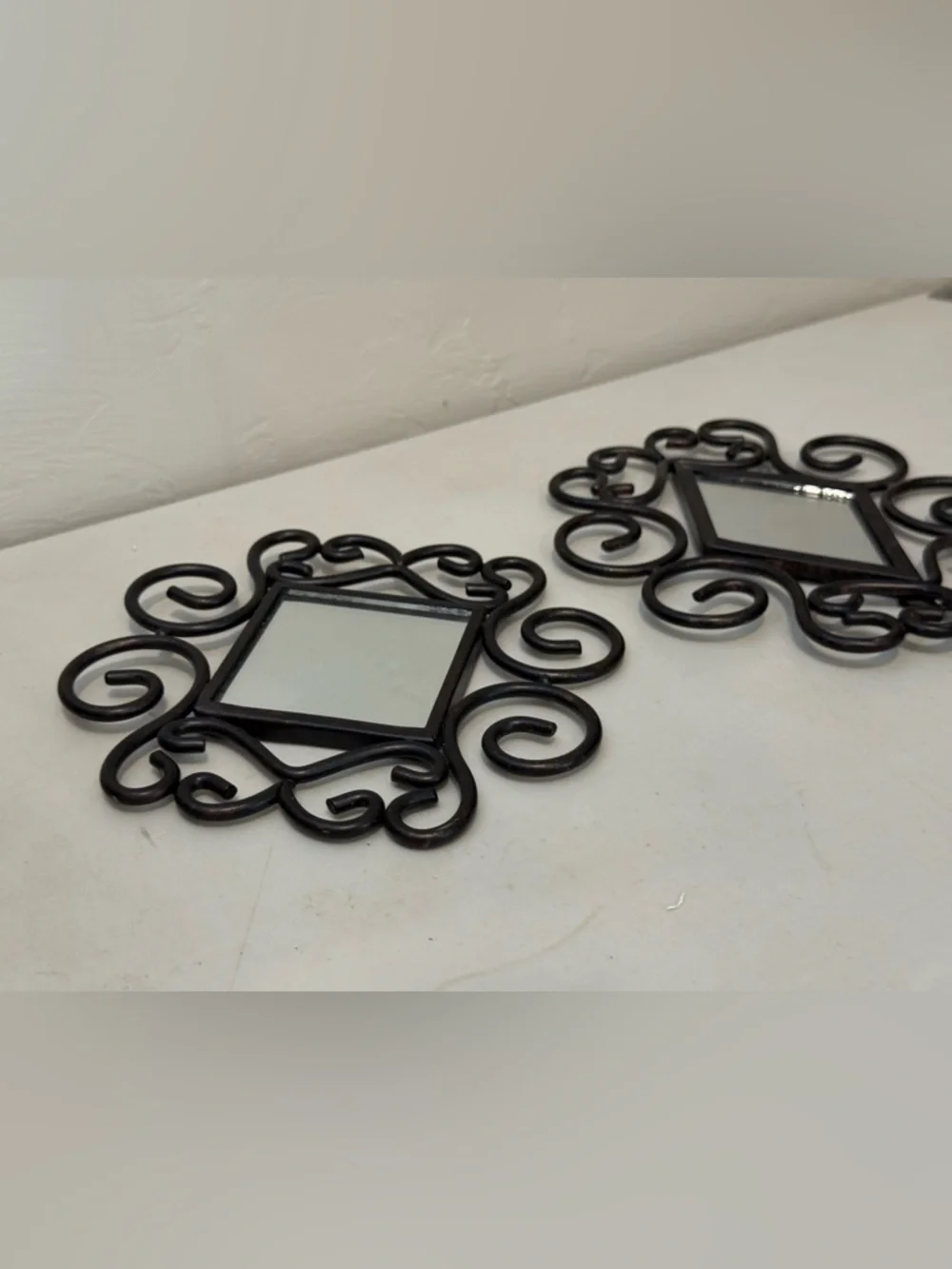 Ornate Pair Of Mirrors Duo black metal frame design Geometric‎ Entry Room Decor